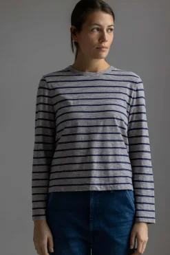 Genser - Stripe Crew Neck Tee Ecru/Royal Blue