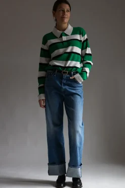 Genser - Striped Rugby Rainforest/Cream