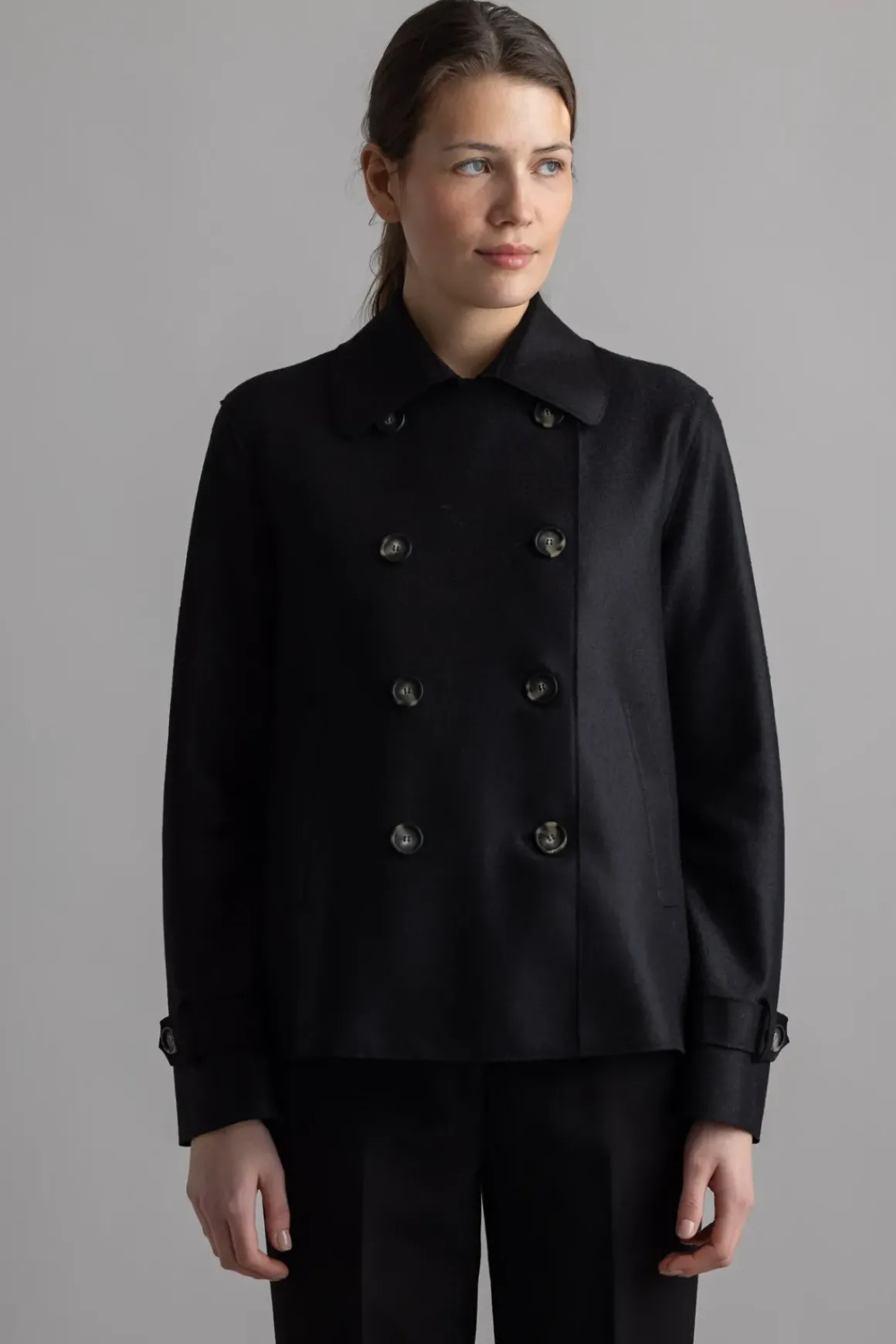 Jakke - Cropped Trench Light Pressed Wool