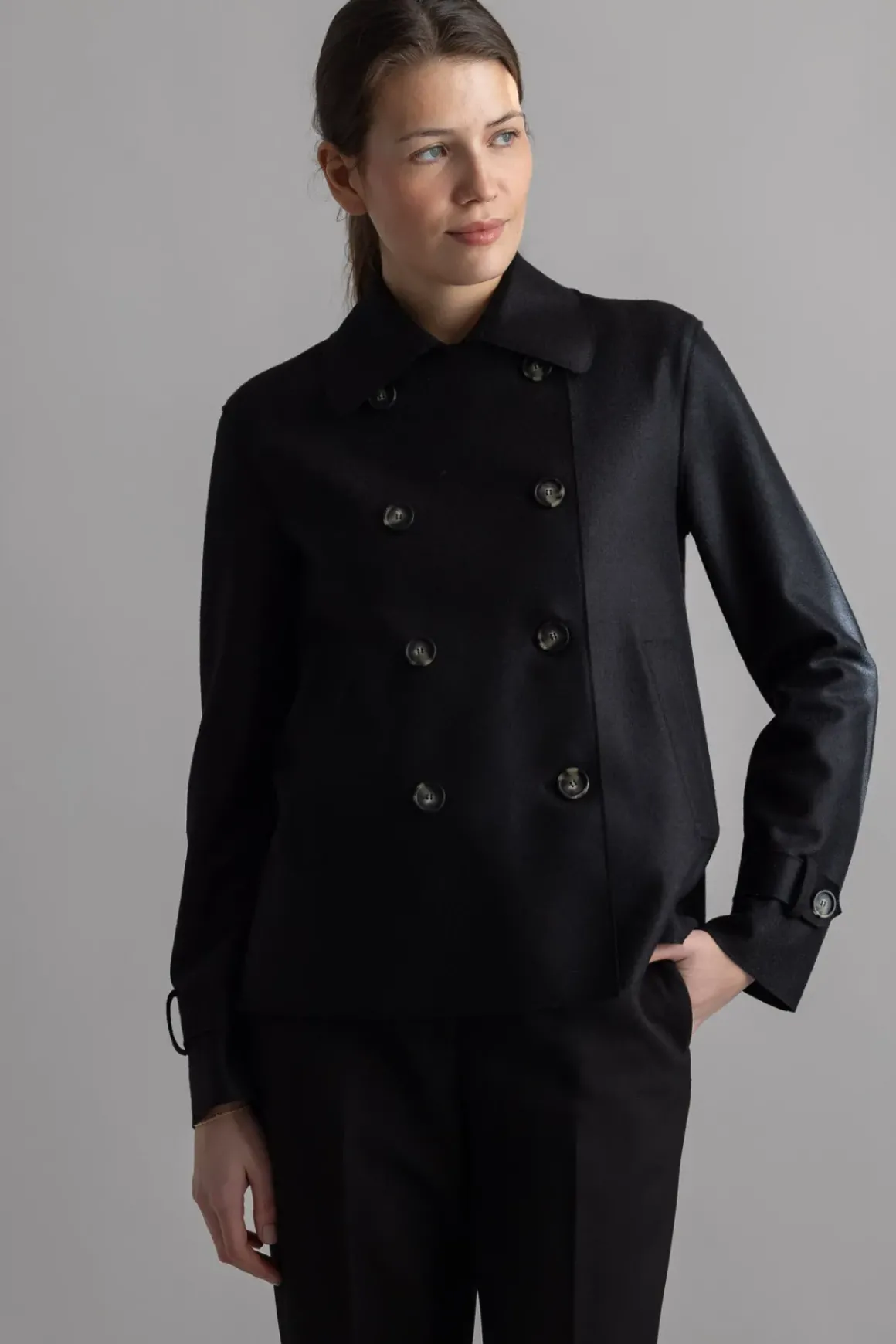 Jakke - Cropped Trench Light Pressed Wool