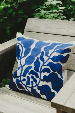 Putetrekk - Leaves Embroidered 48x48cm Blue