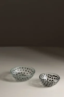 Skål - Sorte Prikker 12cm Glass