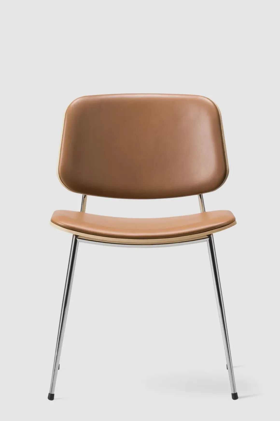 Spisestuestol - Søborg 3062 Lakkert/Krom Eik / 95 Cognac Lær
