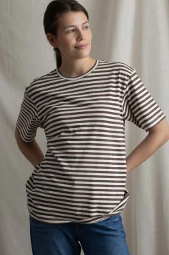 T-Skjorte - Classic Circular Tee Striped Mix Coffee