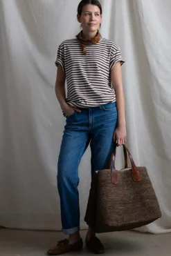 T-Skjorte - Classic Circular Tee Striped Mix Coffee